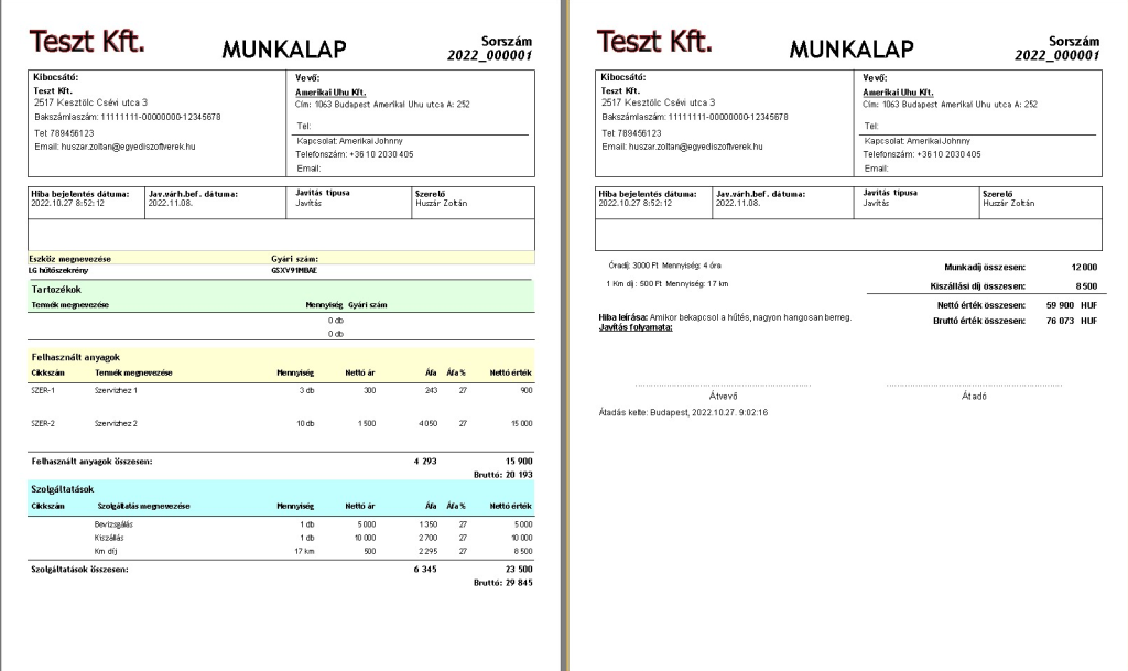 szerviz munkalap szoftver